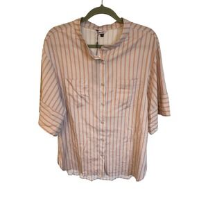 THE KIT. Womens Blouse Size 12 Peach Beige Striped 3/4 Sleeve‎ Button Down